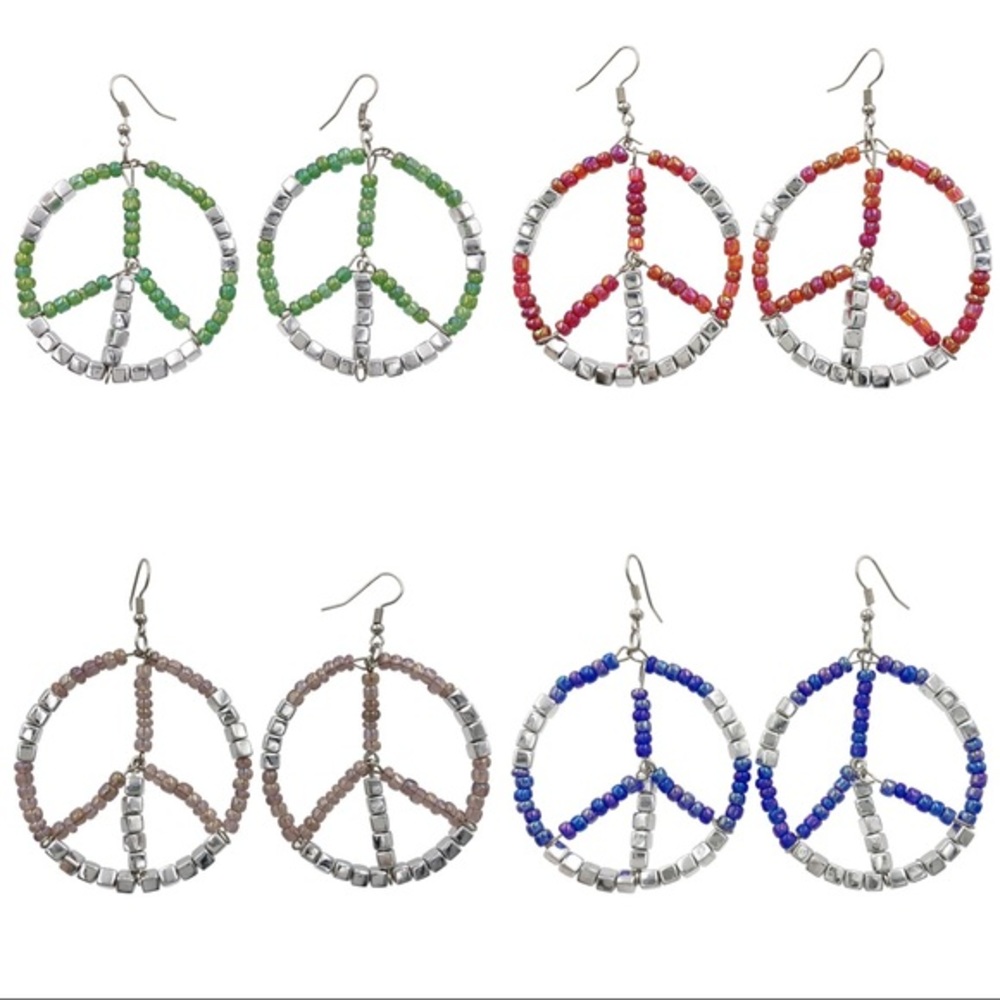 🌼 Color Beaded Peace Sign Symbol Earrings
